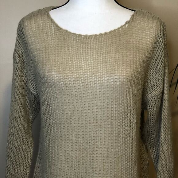 Others Follow Loose Knit Long Sleeve Crochet Pullover Sweater Tan Beige Size L - Picture 2 of 8